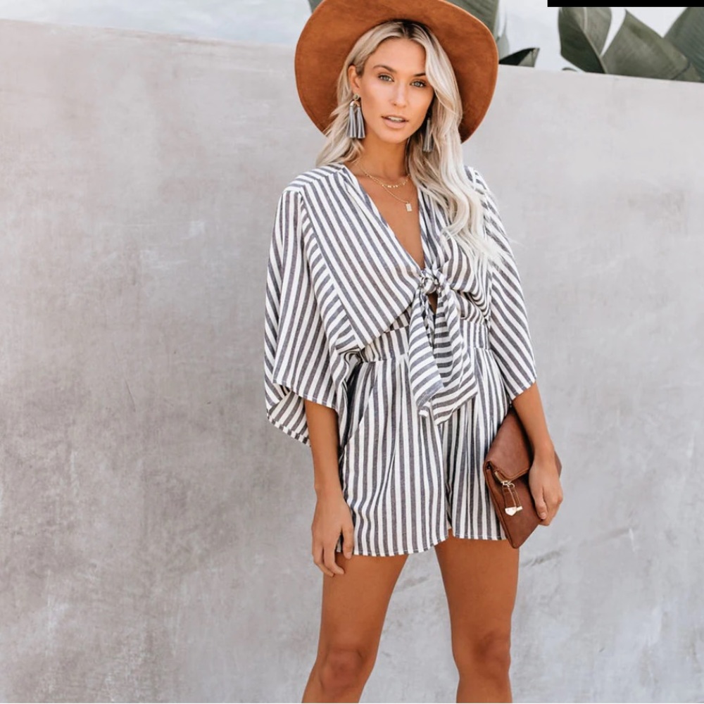 WIND IN MY SAILS COTTON POCKETED TIE ROMPER